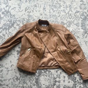 Tan Calvin Klein Moto leather jacket with gold hardware!